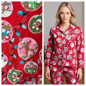 Nick & Nora Christmas Pajamas PJs Set Medium Sock Monkey Holiday Flannel Red